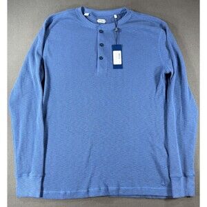 LUCCHESE BOOTMAKER Waffle Henley Shirt Mens Large Blue Thermal Long Sleeve New